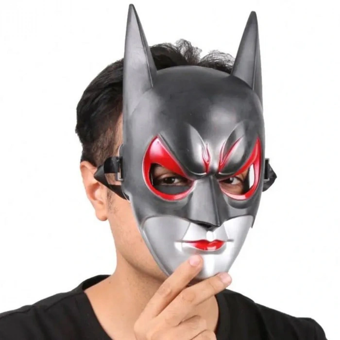 HarmonyAura Kırmızı Gözlü Siyah Batman Maske - Lastikli Batgirl Maskesi 28x17 cm
