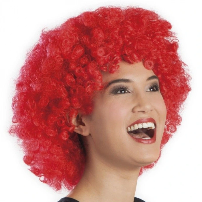 HarmonyAura Kırmızı Renk Kıvırcık Afro Bonus Peruk