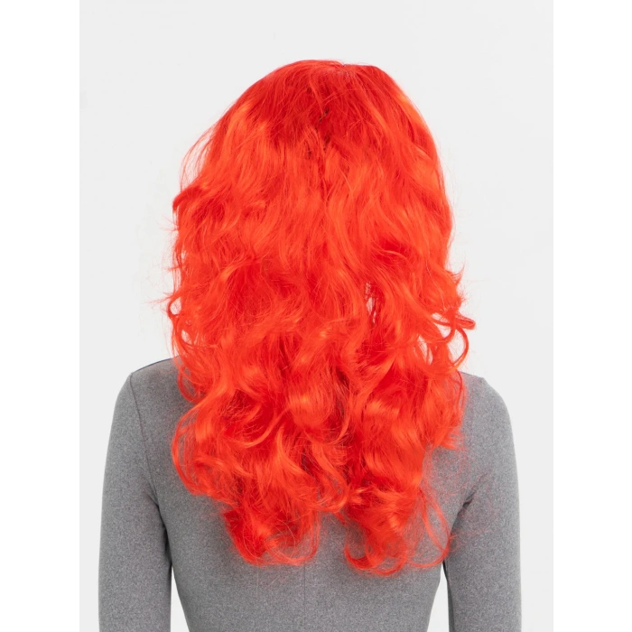 HarmonyAura Kırmızı Renk Uzun Dalgalı Parti Peruğu
