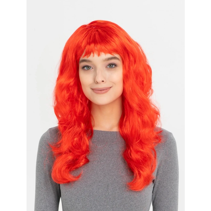 HarmonyAura Kırmızı Renk Uzun Dalgalı Parti Peruğu