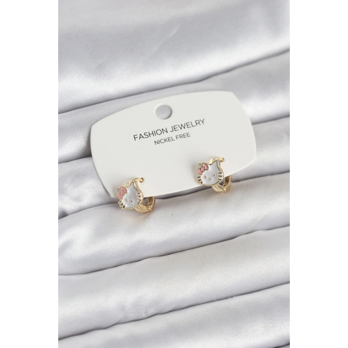 HarmonyAura Kitty Model Gold Renk Pirinç Çocuk Küpe