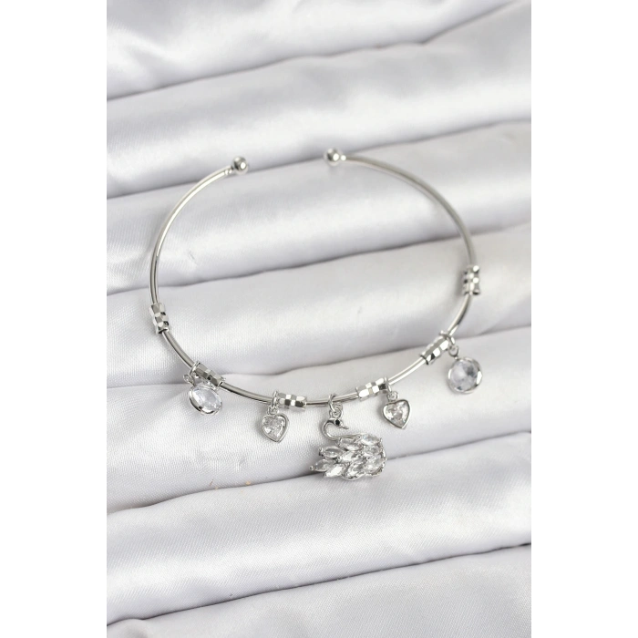 HarmonyAura Kuğu Charmlı Gümüş Renk Kadın Bileklik