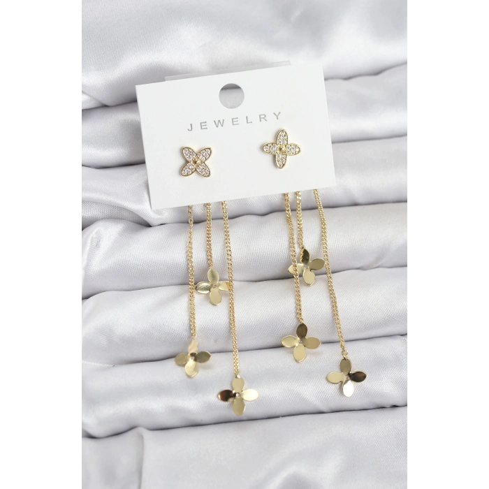 HarmonyAura Lotus Model Gold Renk Pirinç Sallantılı Kadın Küpe