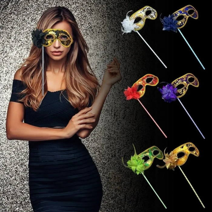 HarmonyAura Lüks Taşlı Saplı Maskeli Balo Maskesi Mor Renk 35 cm