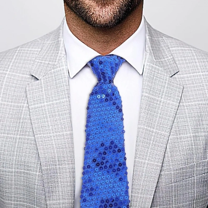 HarmonyAura Mavi Renk Pul Payetli Işıltılı Parti Kravatı 33 cm