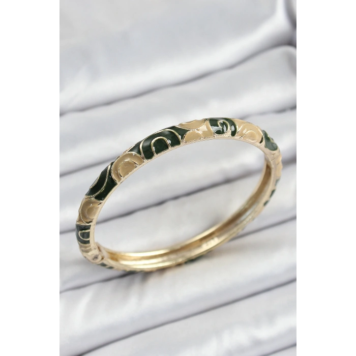 HarmonyAura Mineli Pirinç Siyah ve Kahverengi Motifli Kadın Kelepçe