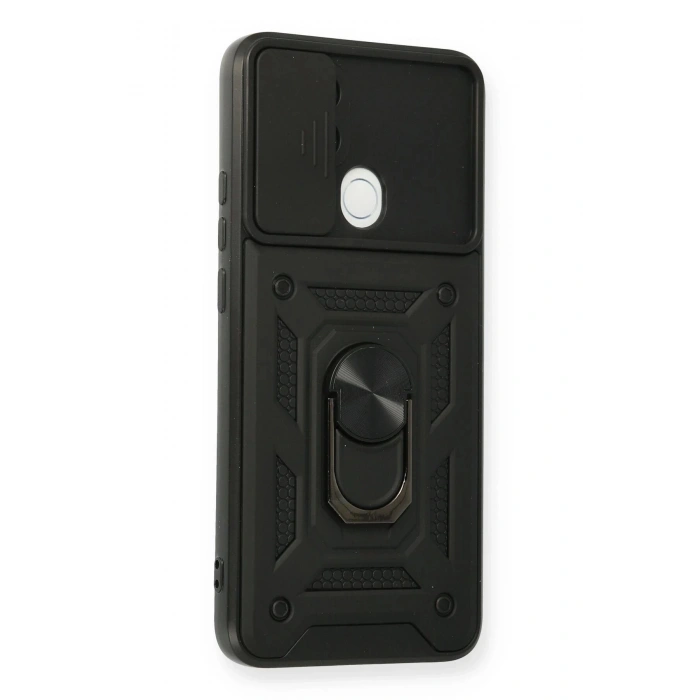 HarmonyAura  Oppo A15 Kılıf Pars Lens Yüzüklü Silikon - Siyah