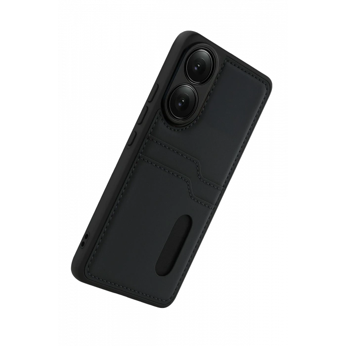 HarmonyAura Oppo A38 Sara Kartvizitli Deri Kılıf - Siyah