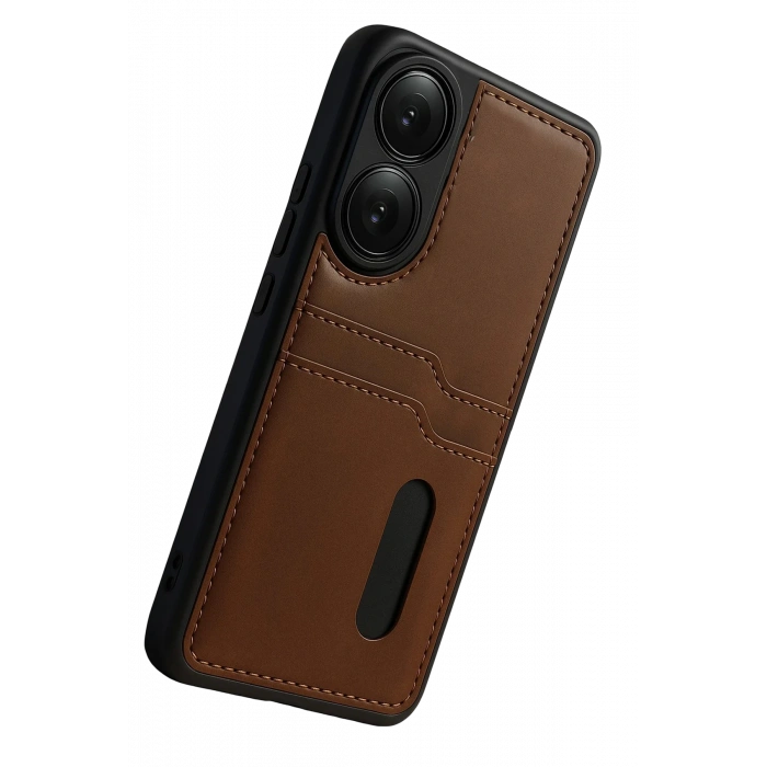 HarmonyAura Oppo A38 Sara Kartvizitli Deri Kılıf - Taba