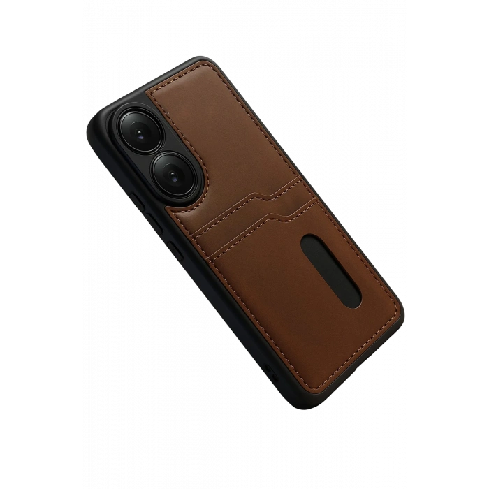 HarmonyAura Oppo A38 Sara Kartvizitli Deri Kılıf - Taba