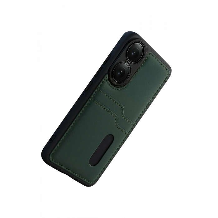 HarmonyAura Oppo A38 Sara Kartvizitli Deri Kılıf - Yeşil