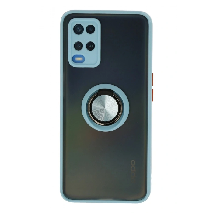 HarmonyAura  Oppo A54 4g Kılıf Montreal Yüzüklü Silikon Kapak - Buz Mavi