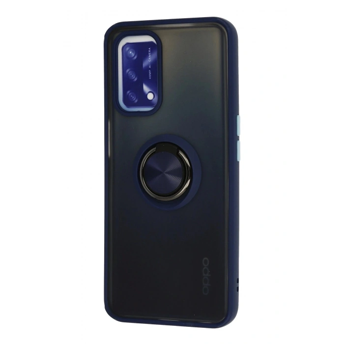 HarmonyAura  Oppo A74 4g Kılıf Montreal Yüzüklü Silikon Kapak - Lacivert