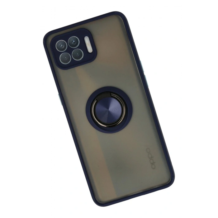 HarmonyAura  Oppo Reno 4 Lite Kılıf Montreal Yüzüklü Silikon Kapak - Lacivert