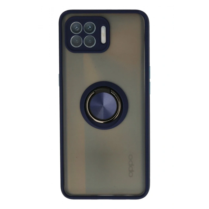 HarmonyAura  Oppo Reno 4 Lite Kılıf Montreal Yüzüklü Silikon Kapak - Lacivert