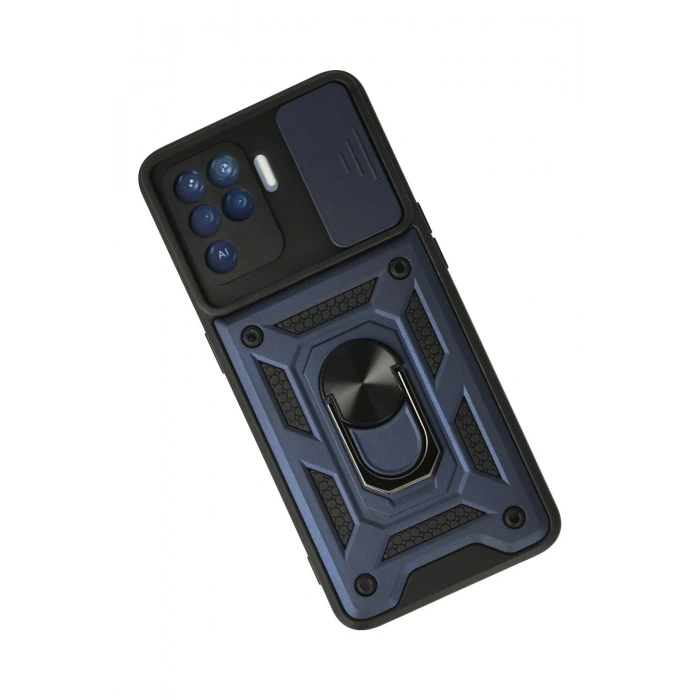 HarmonyAura  Oppo Reno 5 Lite Kılıf Pars Lens Yüzüklü Silikon - Lacivert