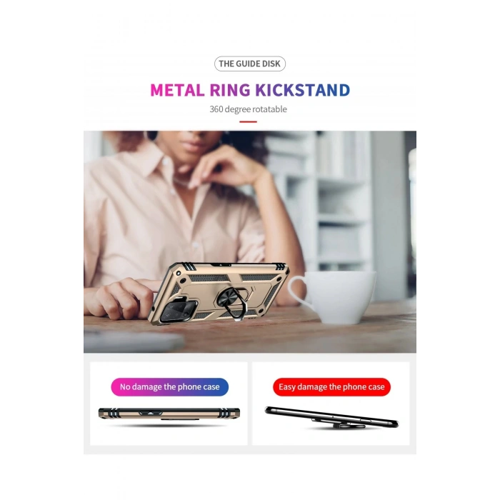 HarmonyAura  Oppo Reno 5 Lite Kılıf Sofya Yüzüklü Silikon Kapak - Gold