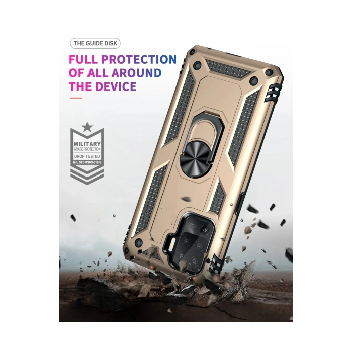 HarmonyAura  Oppo Reno 5 Lite Kılıf Sofya Yüzüklü Silikon Kapak - Gold