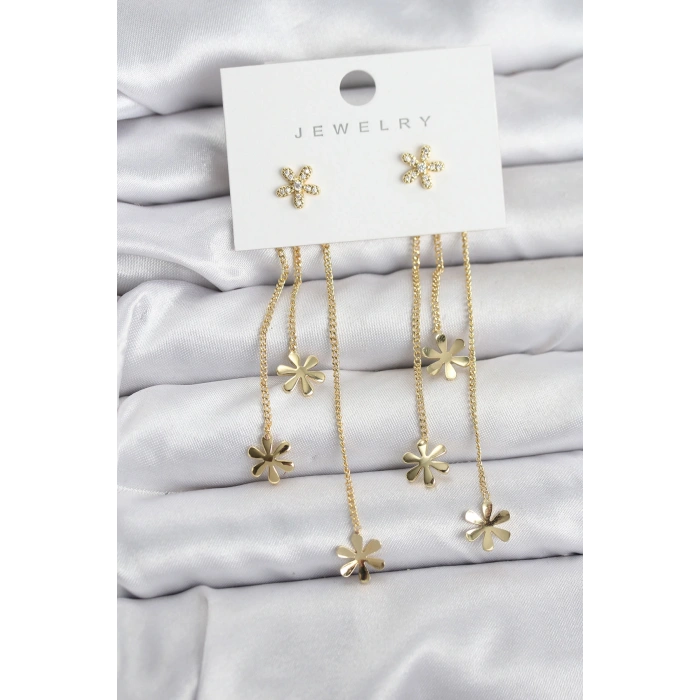 HarmonyAura Papatya Model Gold Renk Pirinç Sallantılı Kadın Küpe