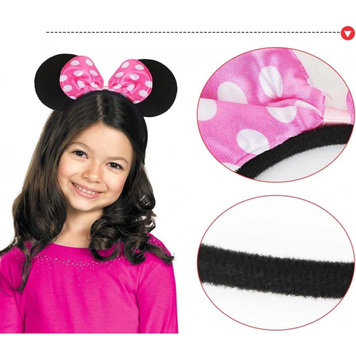 HarmonyAura Pembe Fiyonklu Minnie Mouse Tacı Mini Kulak