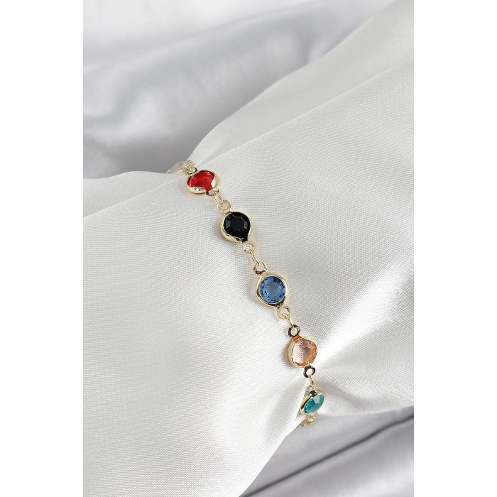 HarmonyAura Pirinç Asorti Model Gold Renk Zirkon Taşlı Kadın Bileklik