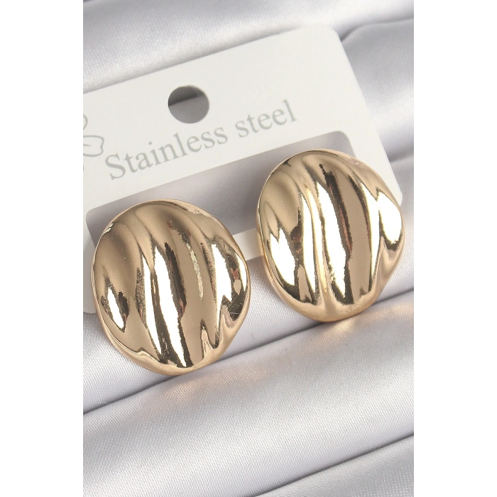 HarmonyAura Pirinç Gold Renk İşlemeli Daire Plaka Model Kadın Küpe