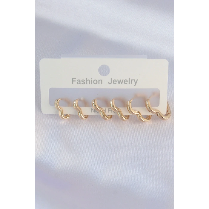 HarmonyAura Pirinç Gold Renk Kalp Model Küpe Seti