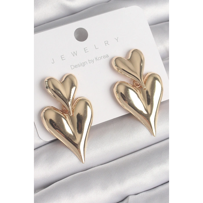 HarmonyAura Pirinç Gold Renk Sallantı Kalp Model Kadın Küpe