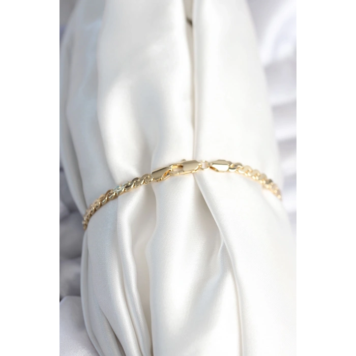 HarmonyAura Pirinç Gold Renk Yassı Zincir Model Kadın Bileklik