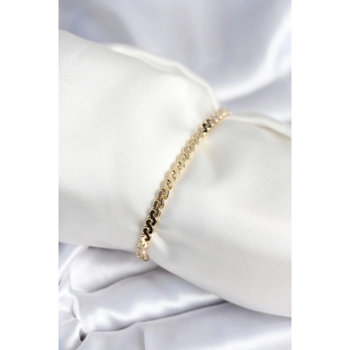 HarmonyAura Pirinç Gold Renk Yassı Zincir Model Kadın Bileklik