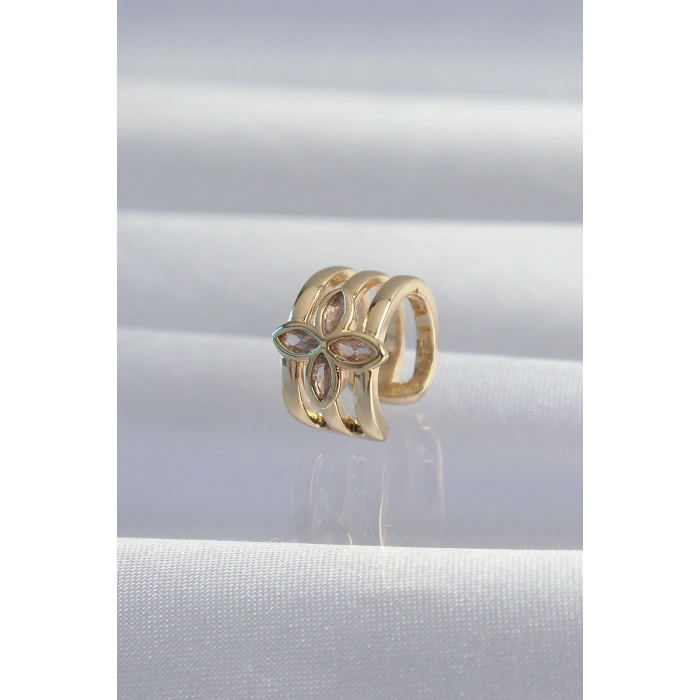 HarmonyAura Pirinç Gold Renk Yonca Earcuff Küpe