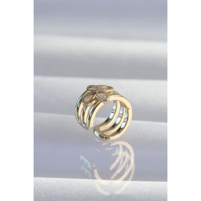 HarmonyAura Pirinç Gold Renk Yonca Earcuff Küpe