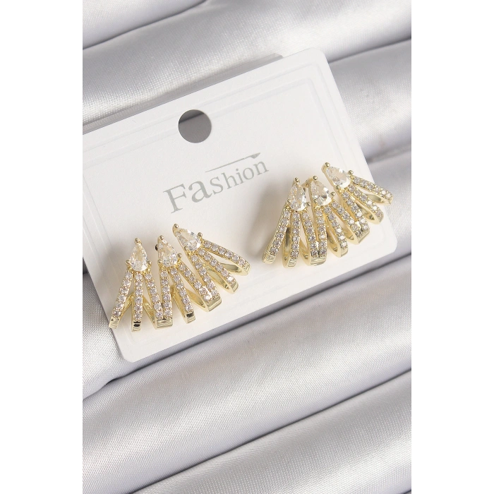 HarmonyAura Pirinç Gold Renk Zirkon Taşlı Deniz Kabuğu Model Kadın Küpe