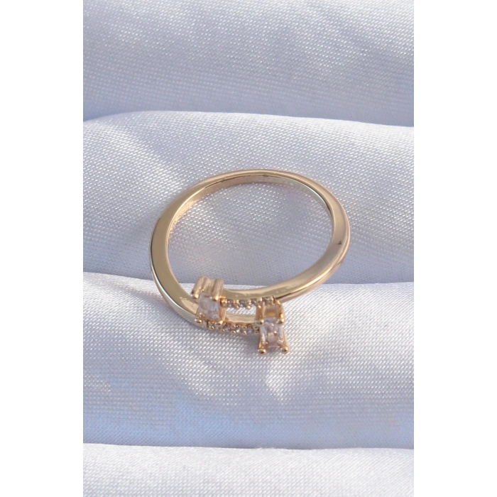 HarmonyAura Pirinç Gold Renk Zirkon Taşlı Geometrik Ayarlanabilir Yüzük