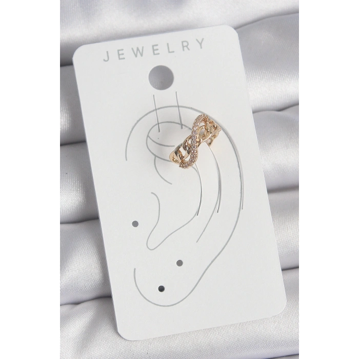 HarmonyAura Pirinç Gold Renk Zirkon Taşlı Sonsuzluk Zincir Model Kadın Kıkırdak Küpe