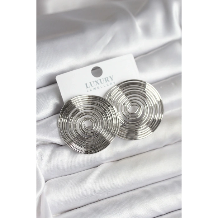 HarmonyAura Pirinç Gümüş Renk Circle Model Kadın Küpe