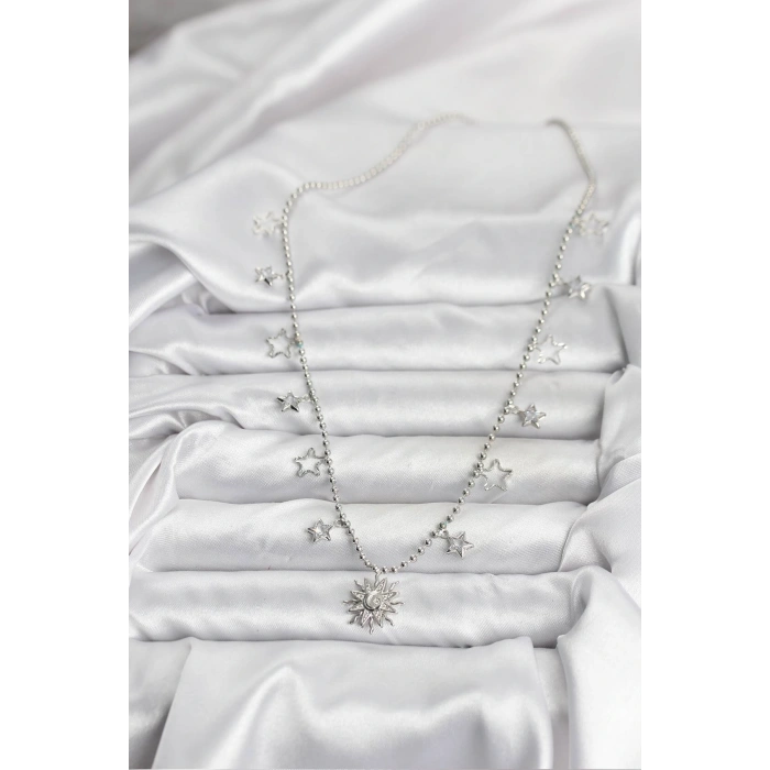 HarmonyAura Pirinç Gümüş Renk Güneş Model Kadın Kolye