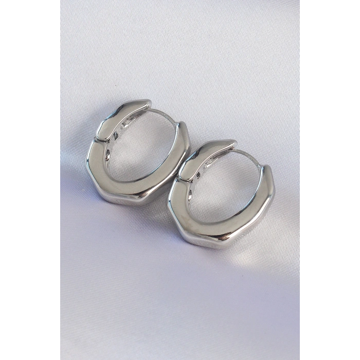 HarmonyAura Pirinç Gümüş Renk Kalın Kemik Model Küpe