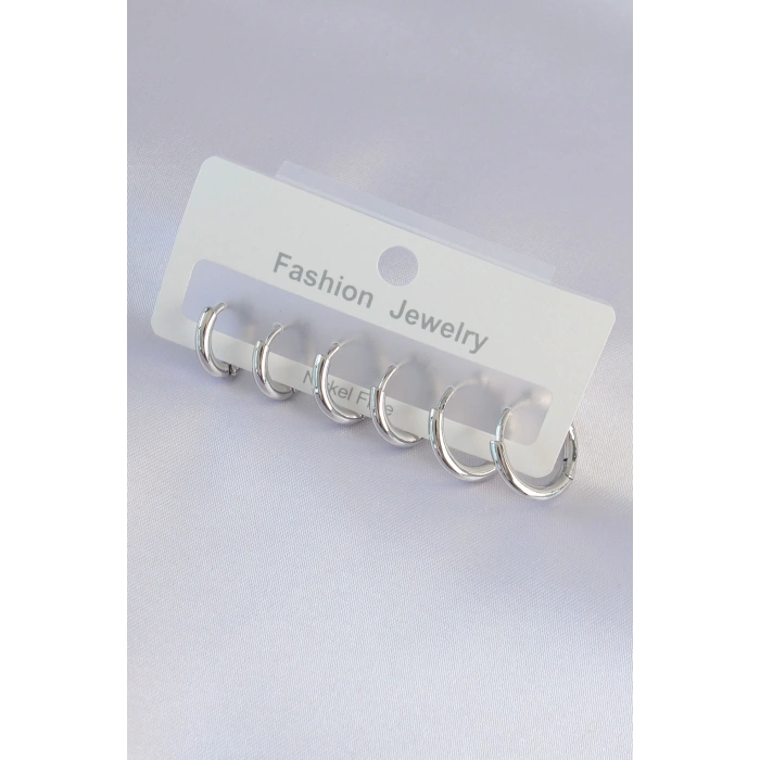 HarmonyAura Pirinç Gümüş Renk Oval Küpe Seti