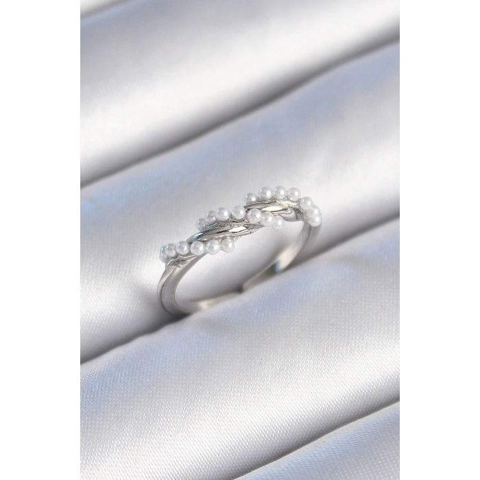 HarmonyAura Pirinç Gümüş Renk Sarmal İnci Model Kadın Yüzük