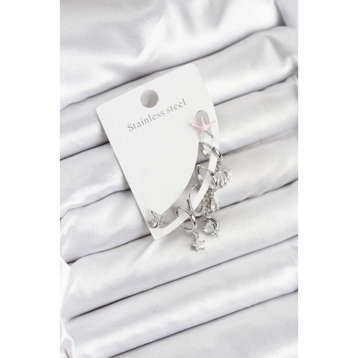 HarmonyAura Pirinç Gümüş Renk Set Küpe