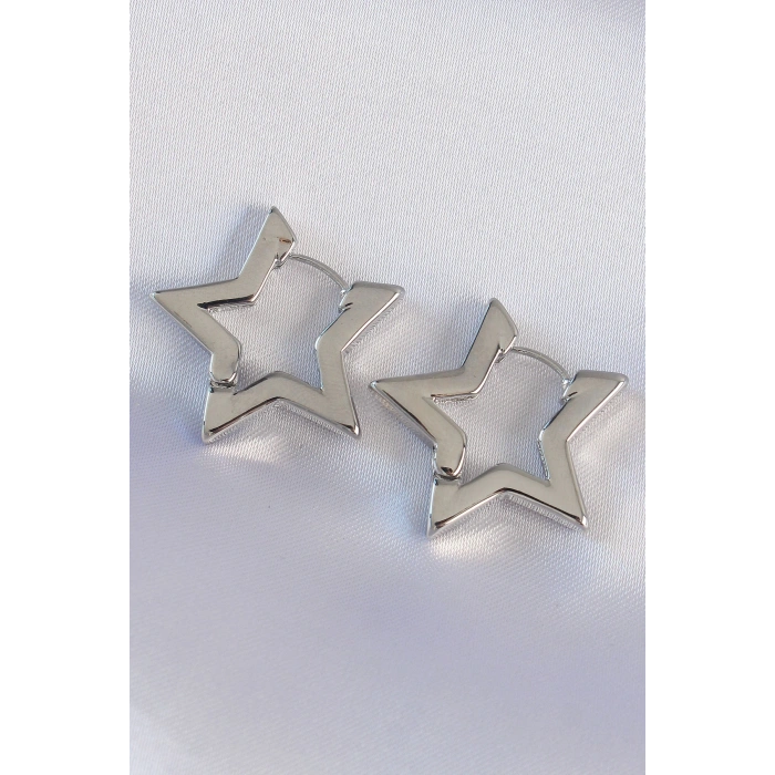 HarmonyAura Pirinç Gümüş Renk Yıldız Küpe