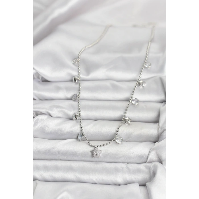 HarmonyAura Pirinç Gümüş Renk Yıldız Model Kadın Kolye