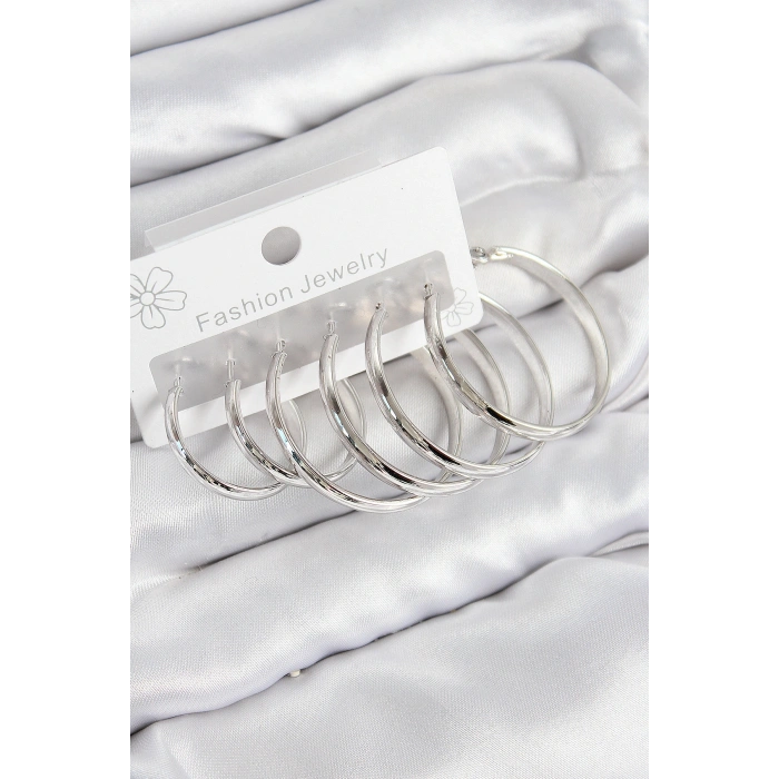 HarmonyAura Pirinç Halka Model Gümüş Renk Kadın Set Küpe