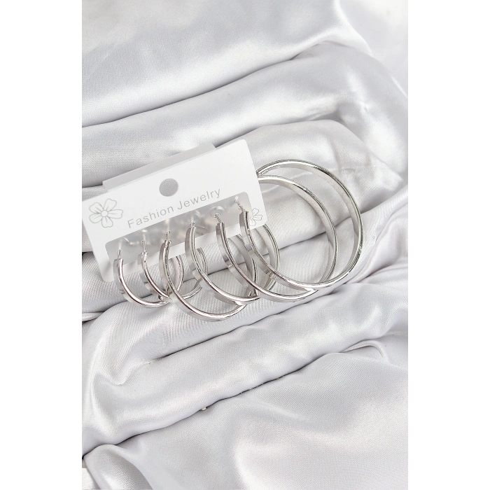 HarmonyAura Pirinç Halka Model Gümüş Renk Kadın Set Küpe