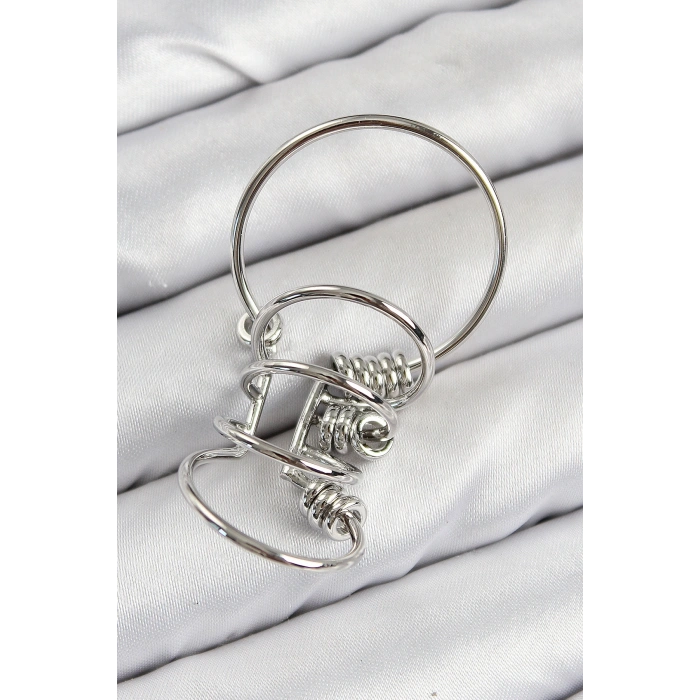 HarmonyAura Pirinç Halkalı Model Gümüş Renk Kıkırdak Küpe