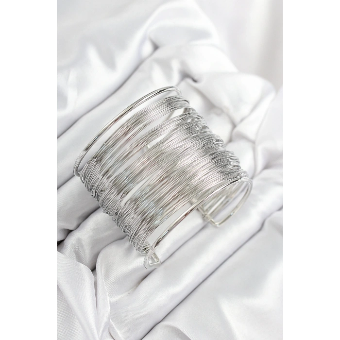 HarmonyAura Pirinç Tel Sarma Model Gümüş Renk Kadın Bileklilk