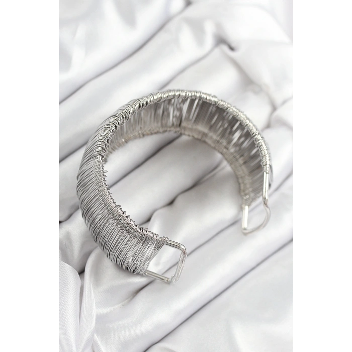 HarmonyAura Pirinç Tel Sarma Model Gümüş Renk Kadın Bileklilk