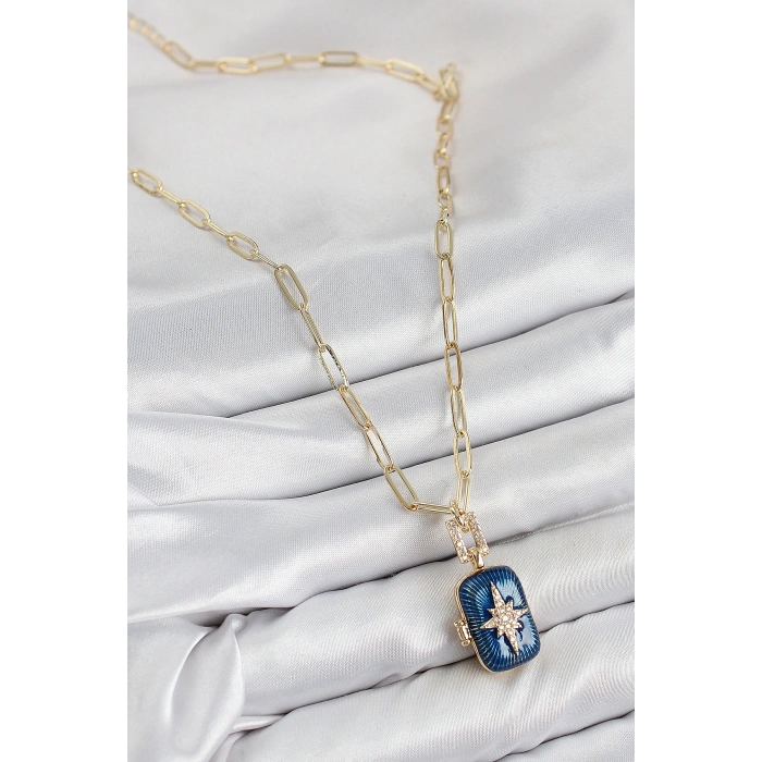 HarmonyAura Pirinç Zirkon Taşlı Açılabilir Kutup Yıldızı Model Gold Renk Kadın Kolye