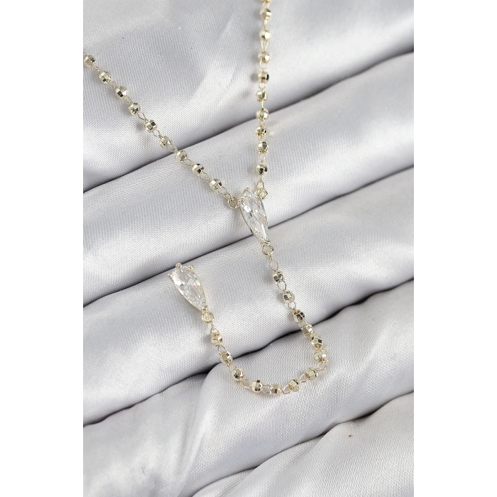 HarmonyAura Pirinç Zirkon Taşlı Gold Renk Kadın Y Kolye